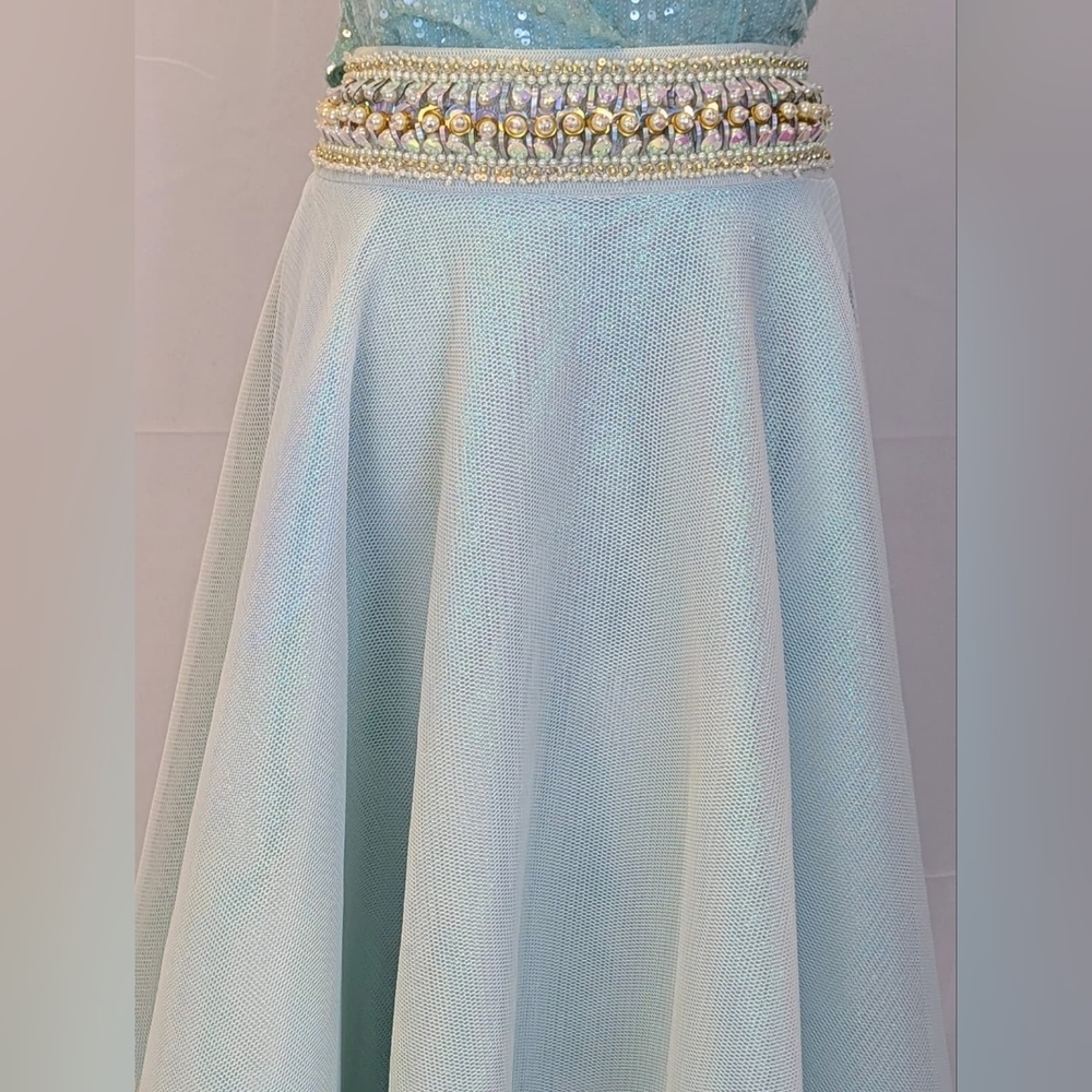 Manish Arora Elegant Mint Green (Seafoam) Women's Maxi Skirt With Beads & Pearls - Picture 10 of 16